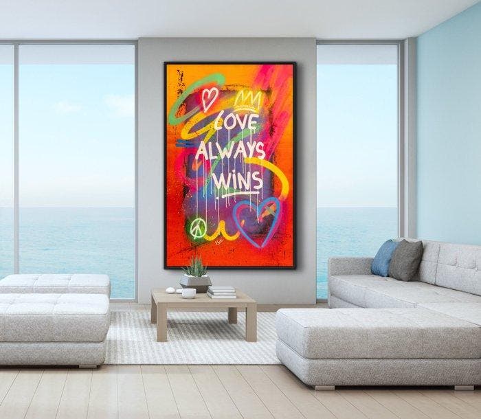 LEO VAREK - LOVE ALWAYS WINS - XXL, Antiquités & Art, Art | Peinture | Moderne