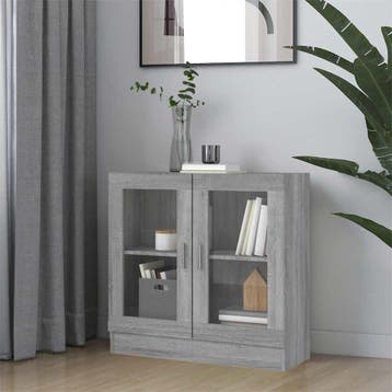 vidaXL Vitrinekast 82,5x30,5x80 cm bewerkt hout grijs sonoma, Verzenden