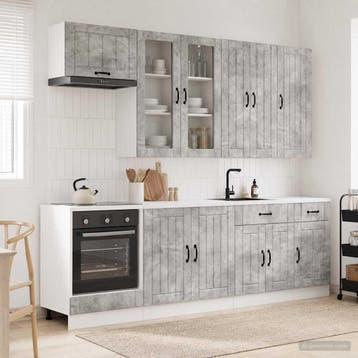 vidaXL Keukenblok LUCCA 8 st Betongrijs Bewerkt hout, Verzenden, Nieuw