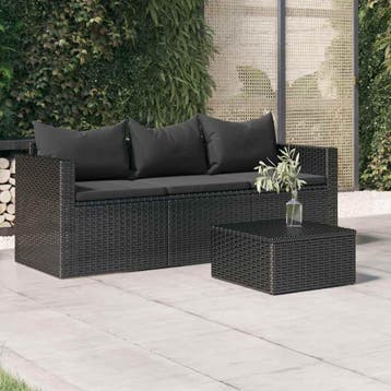 vidaXL Tuinbank 3-zits met kussens poly rattan zwart, Tuin en Terras, Verzenden, Nieuw