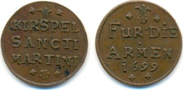 Kupfer Armenzeichen St Martini 1699 Muenster Bistum: Frie..., Verzenden, België