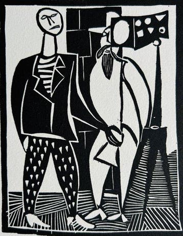 Pierre Alechinsky (1927) - Le poète assassiné - Linogravure