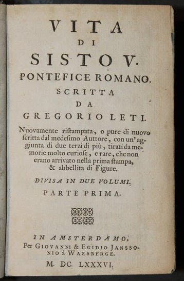 Gregorio Leti - Vita di Sisto V. Pontefice Romano.