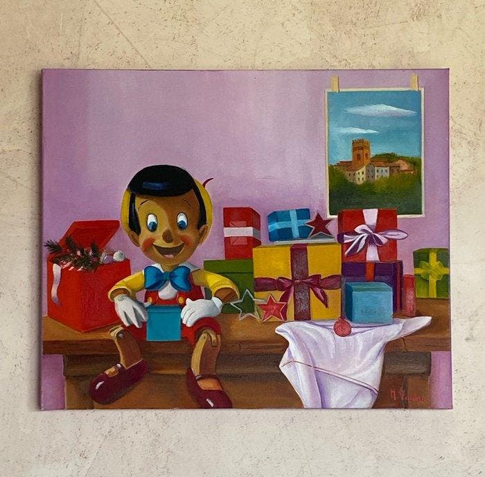 Monica Zambon - Pinocchio con la gioia negli occhi, Antiek en Kunst, Kunst | Schilderijen | Modern