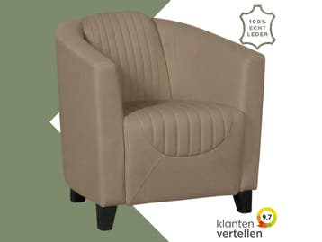 Leren fauteuil Press Special - Toledo Mocca (taupe/bruin) -, Huis en Inrichting, Fauteuils, Nieuw, Ophalen of Verzenden, Eigentijds, Klassiek, Retro, Romantisch, Vintage