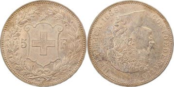 5 Franken 1888 B Schweiz Confederatio Helvetica vz+ zilver, Verzenden