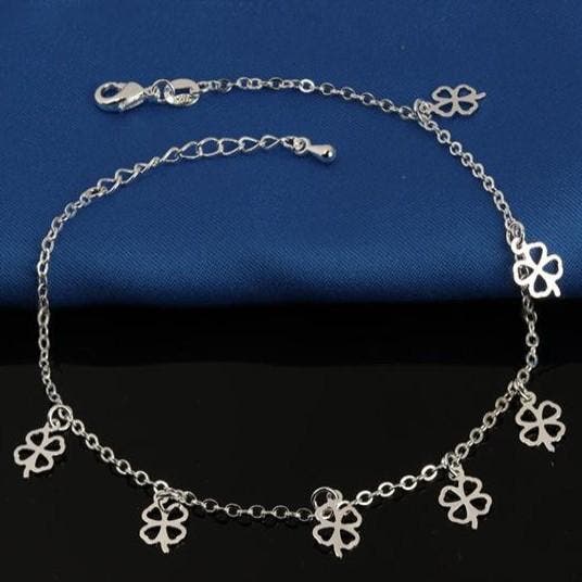 Fako Bijoux - Enkelbandje Verzilverd - Klavertje Vier Open -, Handtassen en Accessoires, Enkelbandjes en Enkelkettinkjes, Verzenden