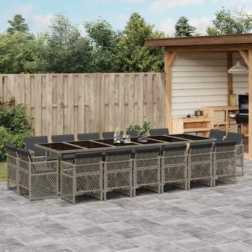 vidaXL 17-delige Tuinset met kussens poly rattan grijs, Verzenden, Tuinset