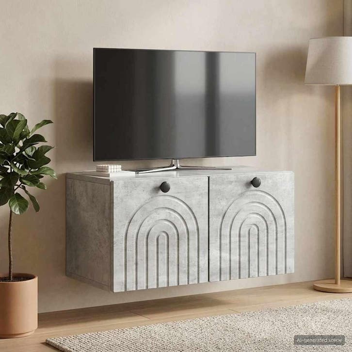 vidaXL Wandmontage TV-kast Betongrijs 59,5 x 31 x 30 cm, Maison & Meubles, Armoires | Mobilier de télévision, Envoi