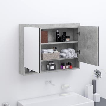 vidaXL Badkamerkast met spiegel 80x15x60 cm MDF betongrijs, Verzenden, Nieuw