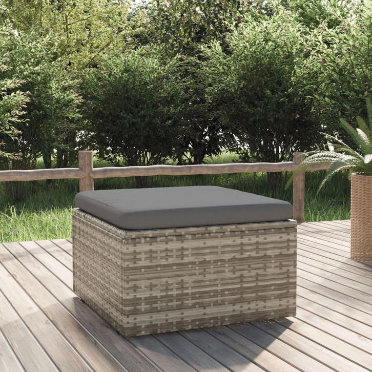 vidaXL Voetensteun met kussen 55x55x30 cm poly rattan grijs, Tuin en Terras, Tuinsets en Loungesets, Nieuw, Verzenden