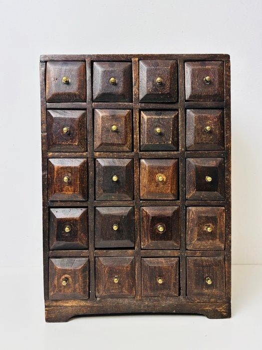 Ladekast - Oude Apothekerskastje - Hout, Messing, Antiek en Kunst, Curiosa en Brocante