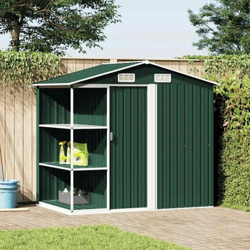 vidaXL Tuinschuur met rek 205x130x183 cm ijzer groen, Tuin en Terras, Tuinhuizen, Verzenden, Nieuw