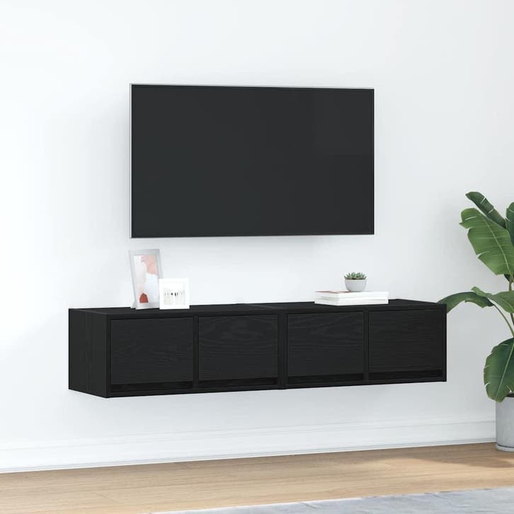 vidaXL Tv-kasten 60x31x25,5 cm spaanplaat zwart eikenkleurig, Huis en Inrichting, Kasten |Televisiemeubels, Nieuw, Verzenden