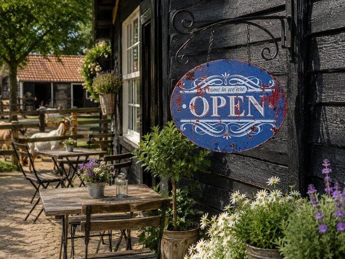 Sfeervol ijzeren uithangbord OPEN / CLOSED met sierhaak -, Antiquités & Art, Art | Objets design