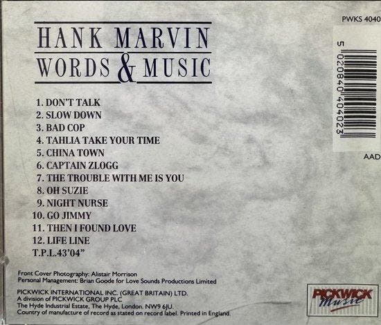 Words and Music, Marvin Hank, Good Import 5020840404023, Cd's en Dvd's, Cd's | Overige Cd's, Verzenden