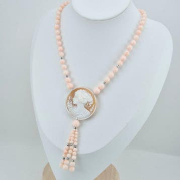 Koraal - Zilver - Halsketting - Roze koraal en camee
