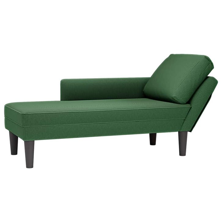 vidaXL Chaise longue met kussen corduroy stof donkergroen, Huis en Inrichting, Zetels | Zetels en Chaises Longues, Nieuw, Verzenden