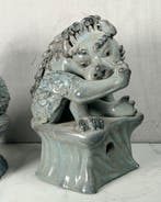 Figuur - Pair of porcelain foo dogs - Aardewerk - China -