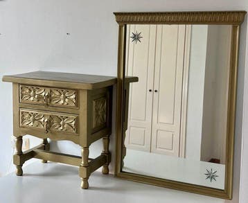 Bijzettafel - Walnoot - Bijzetmeubel met wandspiegel