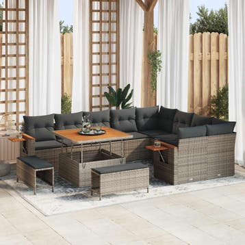 vidaXL Tuinbank Set 12 st Grijs poly rattan, Verzenden, Nieuw