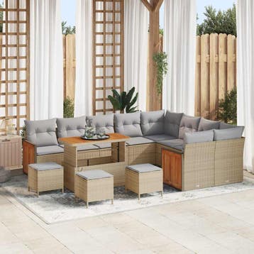 vidaXL Tuinbank Set met kussen 14 pcs Beige en Lichtgrijs, Jardin & Terrasse, Verzenden