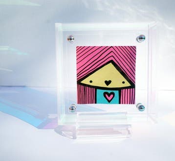 Kev Munday - Pink Haired Girl - Framed Post-it Note