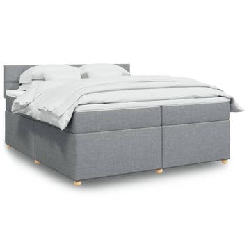 vidaXL Boxspring met matras stof lichtgrijs 200x200 cm, Verzenden, Nieuw