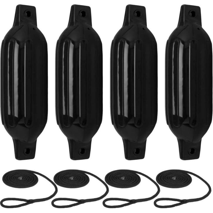 Stootwillen met Lijn 40x12cm set van 4 Zwart, Watersport en Boten, Bootonderdelen, Nieuw, Ophalen of Verzenden