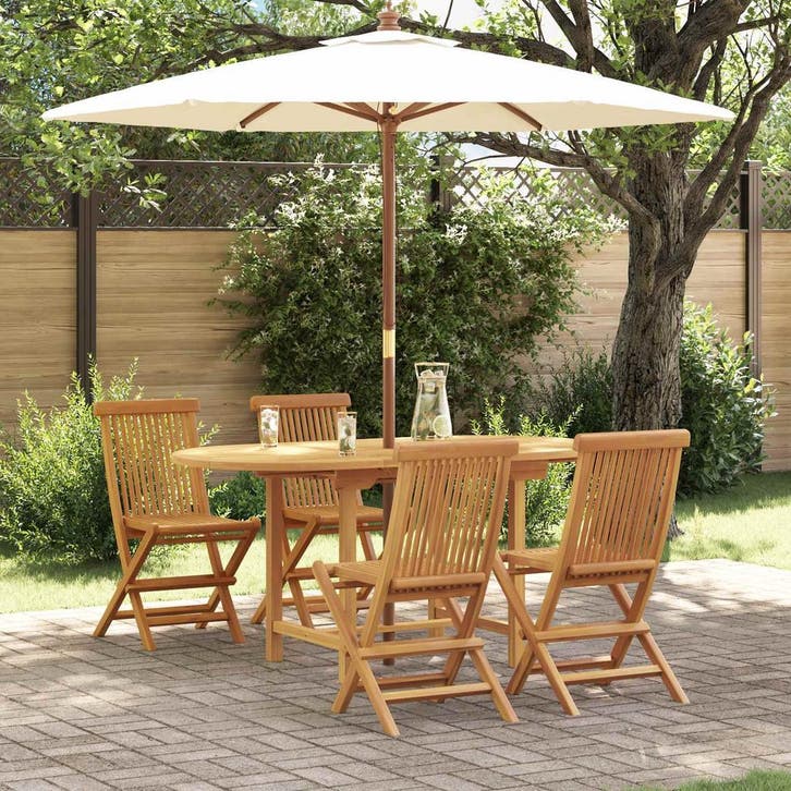 vidaXL Tuin Eettafel Set 5 pcs Bruin Massief Teakhout, Jardin & Terrasse, Tables de jardin, Envoi