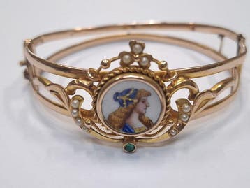 Bracelet - 14 carats Or jaune Émeraude - Perle