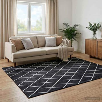 vidaXL Tapijt ORIZ Zwart ruitenpatroon 300 x 400 cm 100%, Verzenden, Nieuw