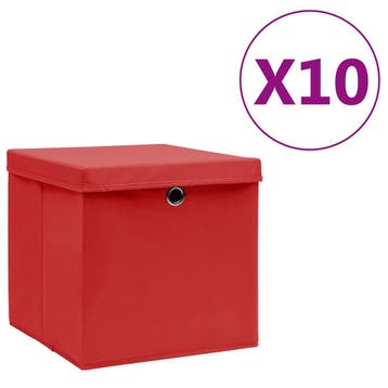 vidaXL Opbergboxen met deksel 10 st 28x28x28 cm rood, Verzenden, Nieuw