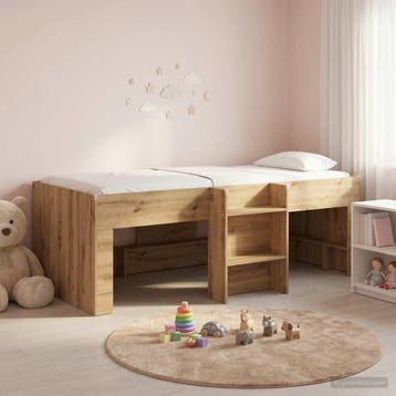 vidaXL Kinderhoogslaper Artisanaal eiken 100 x 200 cm, Verzenden