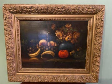 Hollandse School (XX) - Stilleven met bloemen en fruit, Antiek en Kunst, Kunst | Schilderijen | Klassiek