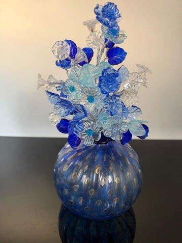 Murano Glass - Vase (2) - Vase avec un bouquet de fleurs -