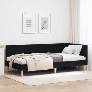 vidaXL Hoek Bed Frame Zwart 80 cm x 200 cm Stof en multiplex, Verzenden