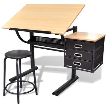 vidaXL Tekentafel met kastje + kruk, Verzenden, Nieuw