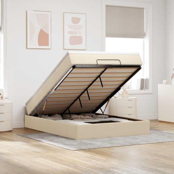 vidaXL Ottoman bed met matras 140x190cm stof crèmekleurig, Verzenden, Nieuw