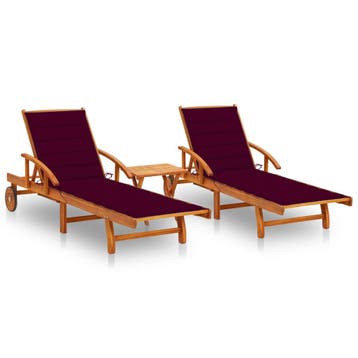 vidaXL Ligstoelen 2 st met tafel en kussens massief, Verzenden, Nieuw