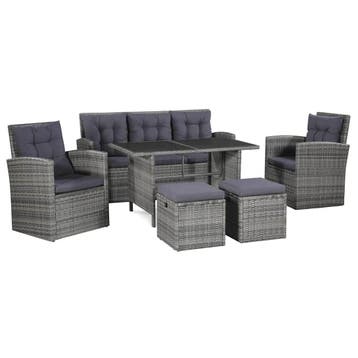 vidaXL 6-delige Loungeset met kussens poly rattan grijs, Verzenden, Loungeset