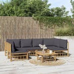 vidaXL 7-delige Loungeset met kussens bamboe donkergrijs, Verzenden, Nieuw, Loungeset