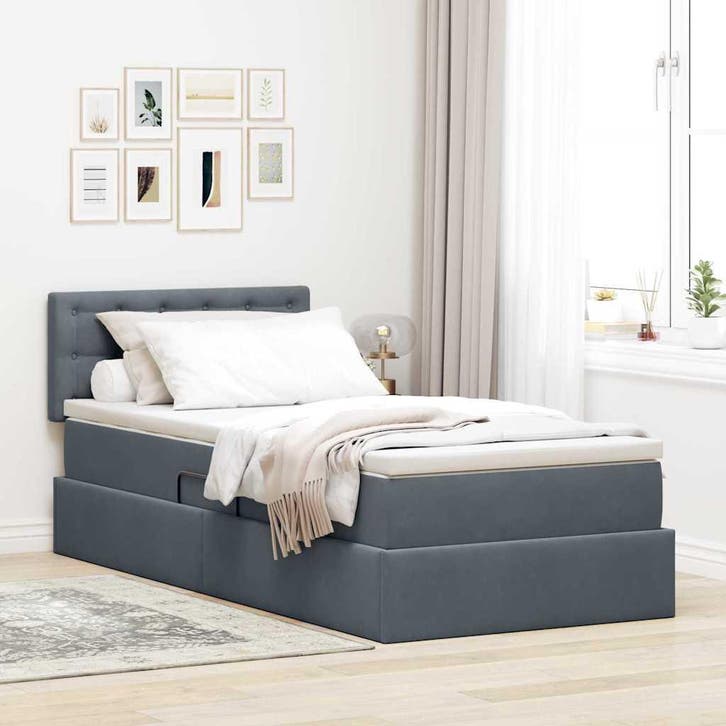 vidaXL Opbergbed met matras met opslag Donkergrijs 90 x 200, Huis en Inrichting, Slaapkamer | Bedden, Nieuw, Verzenden