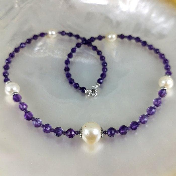 Ketting met hanger Zilver Parel - Parel - SSP RD/BQ 8-13mm, Handtassen en Accessoires, Antieke sieraden