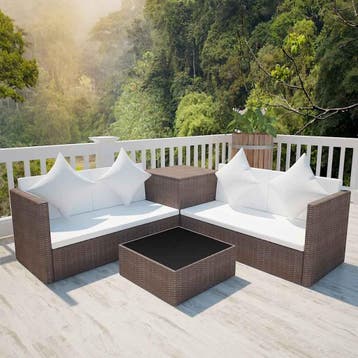 vidaXL 4-delige Loungeset met kussens poly rattan bruin, Verzenden, Nieuw, Loungeset