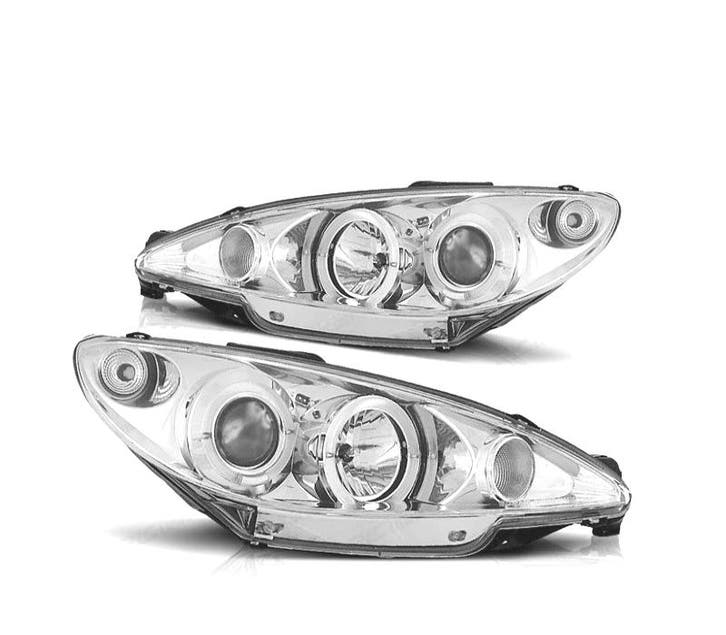 PHARES PEUGEOT 206 98-08 ANGEL EYES CCFL FOND CHROMÉ, Autos : Pièces & Accessoires, Éclairage, Envoi