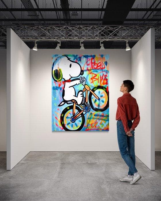 MAxIMO - SNOOPY SPEED BIKE, Antiquités & Art, Art | Peinture | Moderne