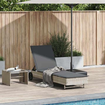 vidaXL Ligbed met wielen en kussens poly rattan lichtgrijs, Verzenden, Nieuw