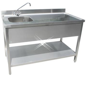 Rvs cheftafel met bodemschap 1300x700x900 mm (spoelbak links, Verzenden, Nieuw in verpakking