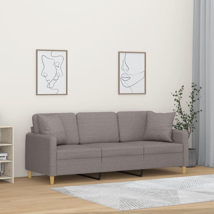 vidaXL Driezitsbank met sierkussens 180 cm stof taupe, Huis en Inrichting, Zetels | Zetels, Nieuw, Verzenden